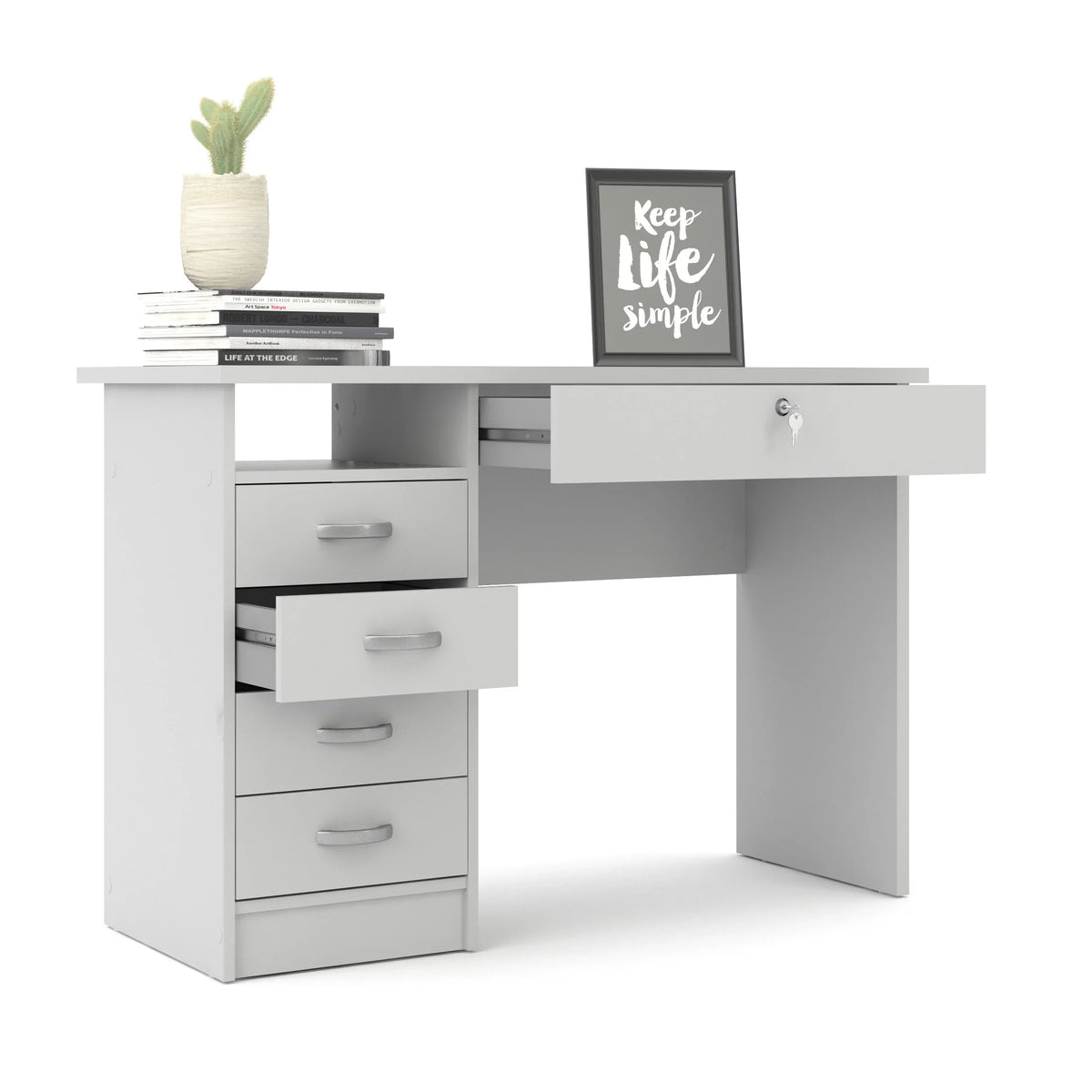 2026 NewTvilum Walden 5 Drawer Office Desk with 1 Locking Drawer for Adults, White