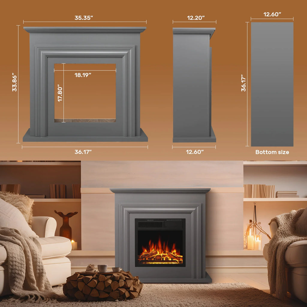 2026 NewKISSAIR Electric Fireplace Mantel Wooden Surround Firebox, Free Standing Fireplace, with Remote Control, Adjustable LED Flame, 750W/1500W -White