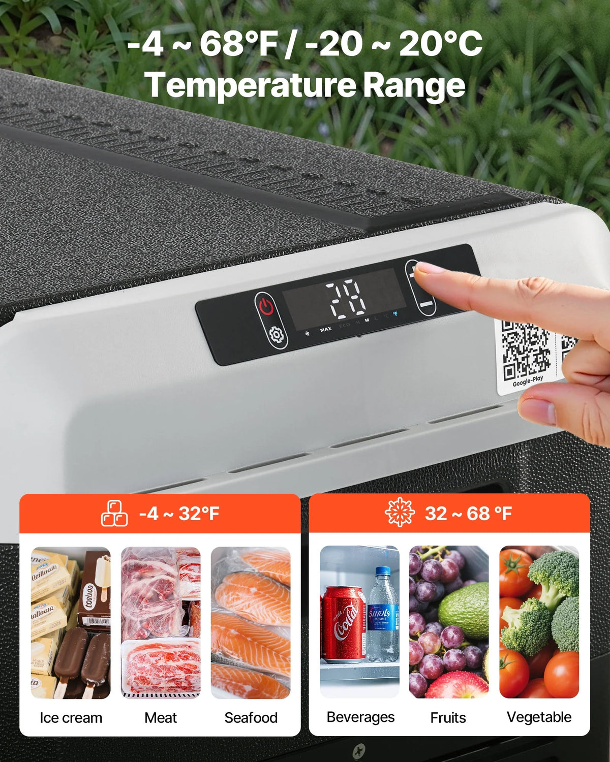 VEVOR 12 Volt Car Refrigerator, 31.7QT/30L Car Fridge, Portable Electric Cooler with -4-H~68-H Adjustable Temperature, 12/24V DC and 100- 240V AC Compressor Freezer for Outdoor, Camping, Travel, RV
