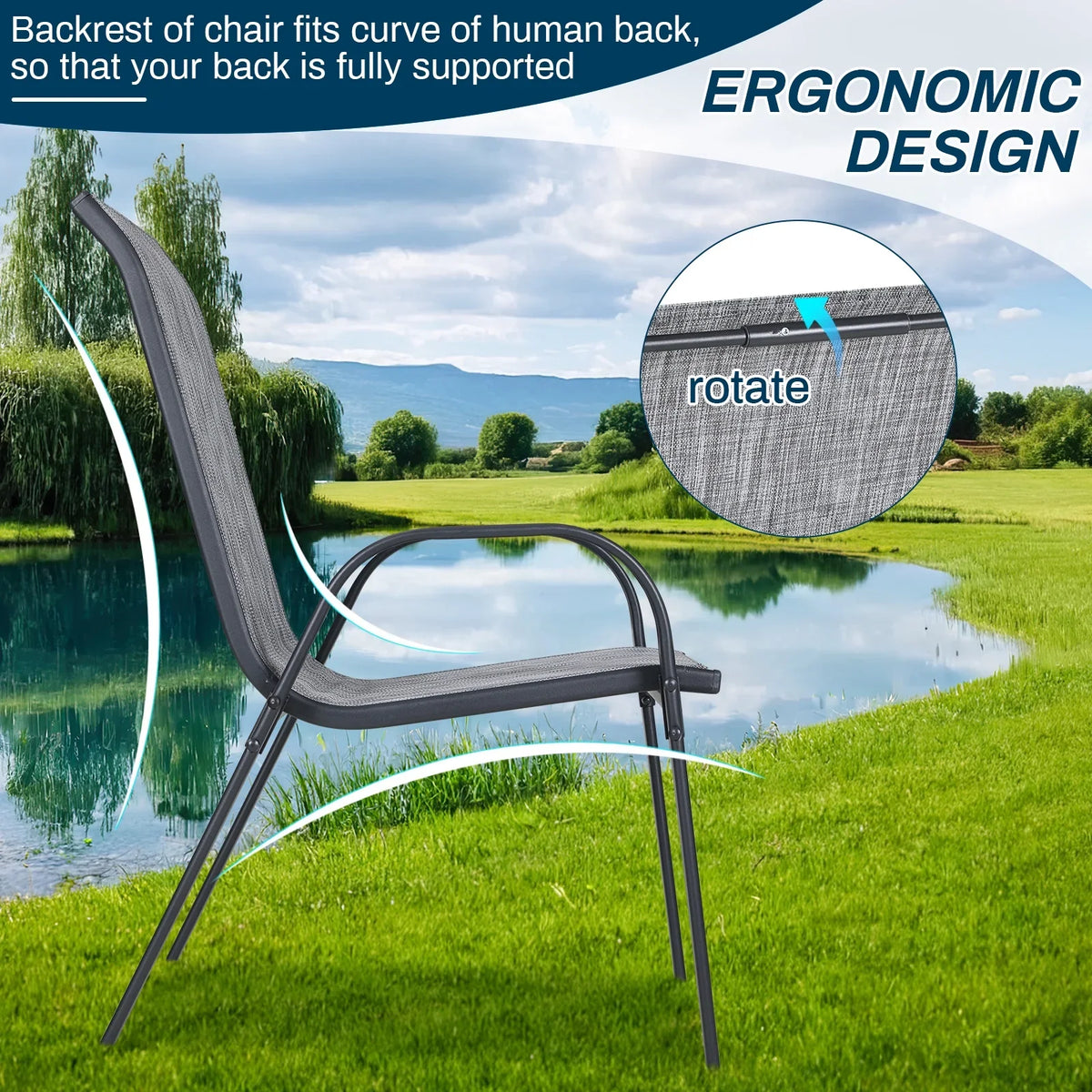 2026 NewArlopu 8Pcs Patio Dining Chairs Outdoor Stackable Armrest Chairs for Lawn Garden Backyard