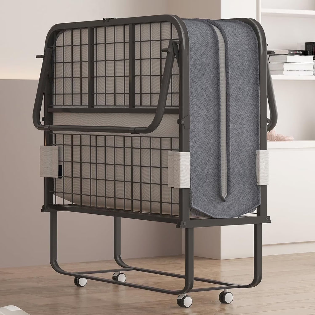 2026 NewPuremind Folding Bed with 4 Inch Foam Mattress, 75" x 31" Rollaway Bed for Adults, Portable Bed with Lockable Wheels, Easy Assembly & Moving, Standard