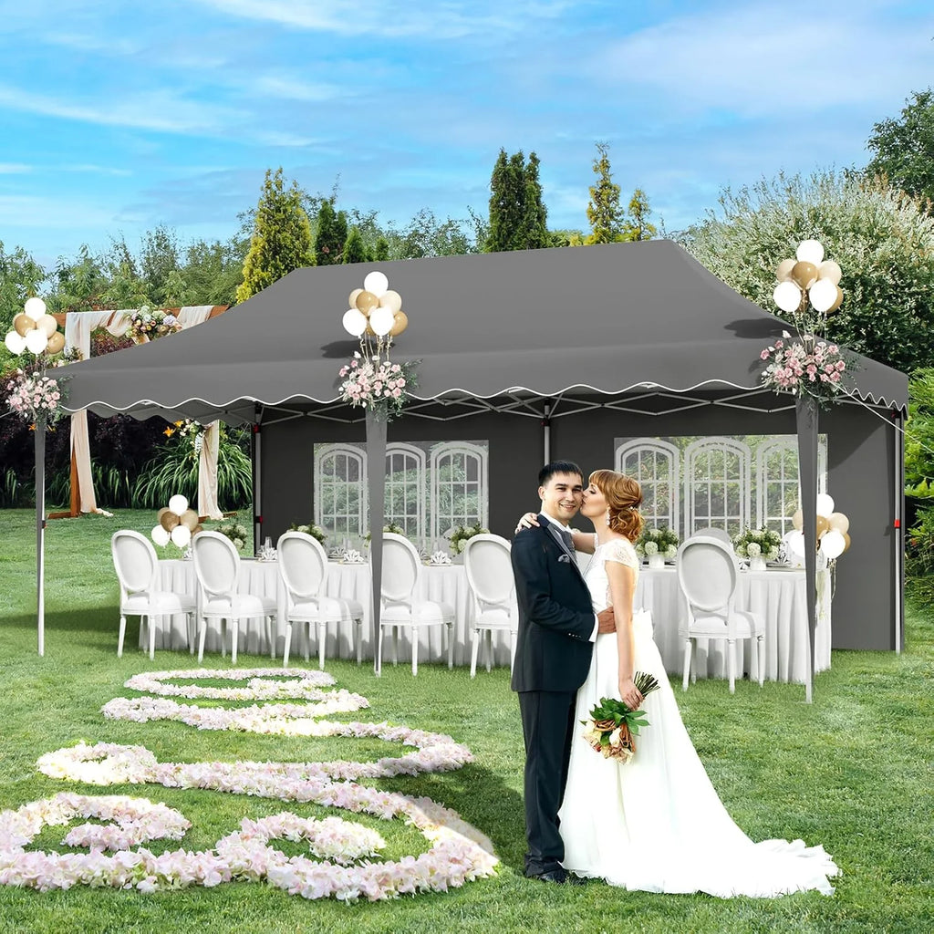 LAZY BUDDY 10'x20' Pop up Canopy Tent with 6 Sidewalls, Heavy Duty Outdoor Canopy Tent Commercial Instant Folding Sun Shelter for Party, Wedding, Camping