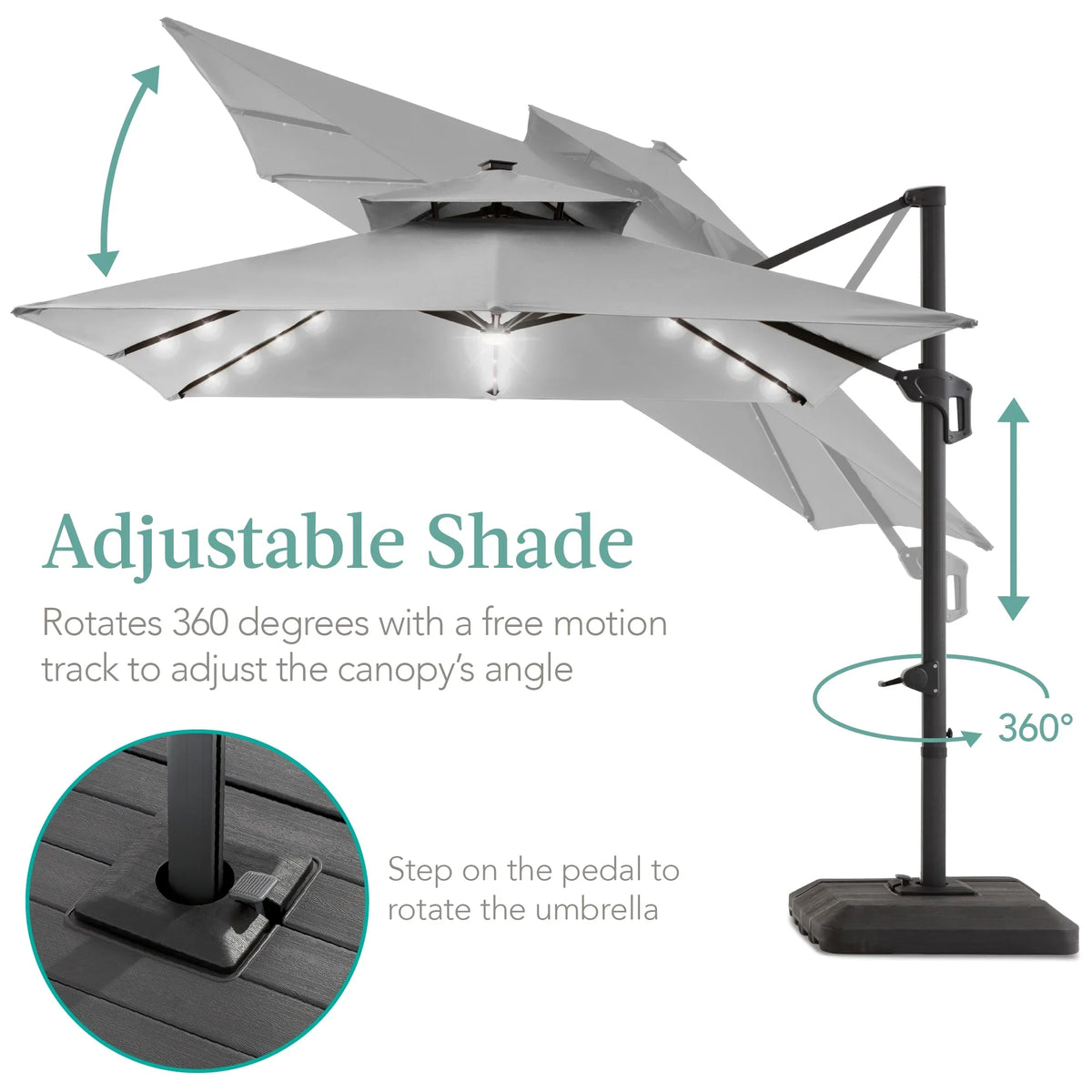 2026 NewBest Choice Products 10x10ft 2-Tier Square Outdoor Solar LED Cantilever Patio Umbrella w/ Base Included - Tan