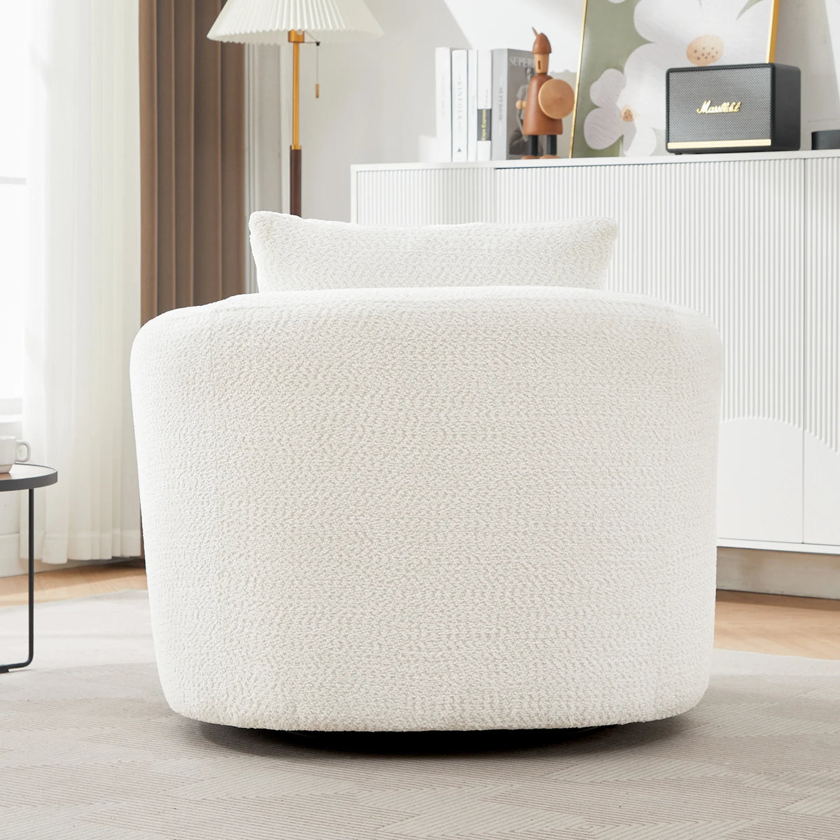 Harper & Bright Designs 360- Swivel Accent Chair, Barrel Chair Swivel Upholstered Sofa Chair with Cushion for Living Room Office, Beige