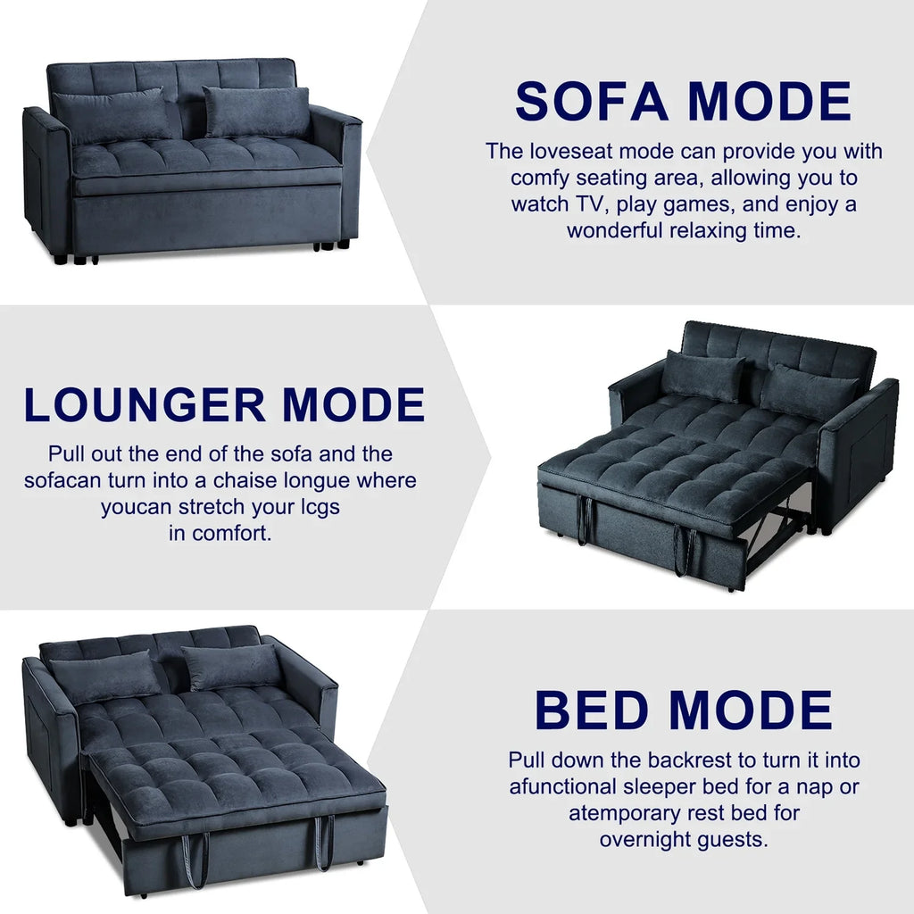 2026 New3 in 1 Convertible Sleeper Sofa Bed, Futon Couches for Living Room with Side Pocket | Adjustable Backrest| Velvet Fabric | Pull Out Couch | Love-seat sofa| Sectional Sofa Bed| 2-seat sofa bed