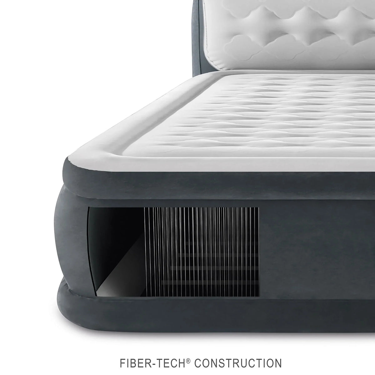 2026 NewIntex: Dura-Beam Deluxe: Ultra Plush Headboard Airbed - Queen - Gray, 18" Inflatable Mattress, Built-In Pump, Fiber-Tech, Carry Bag, 600lb Cap 64447ED