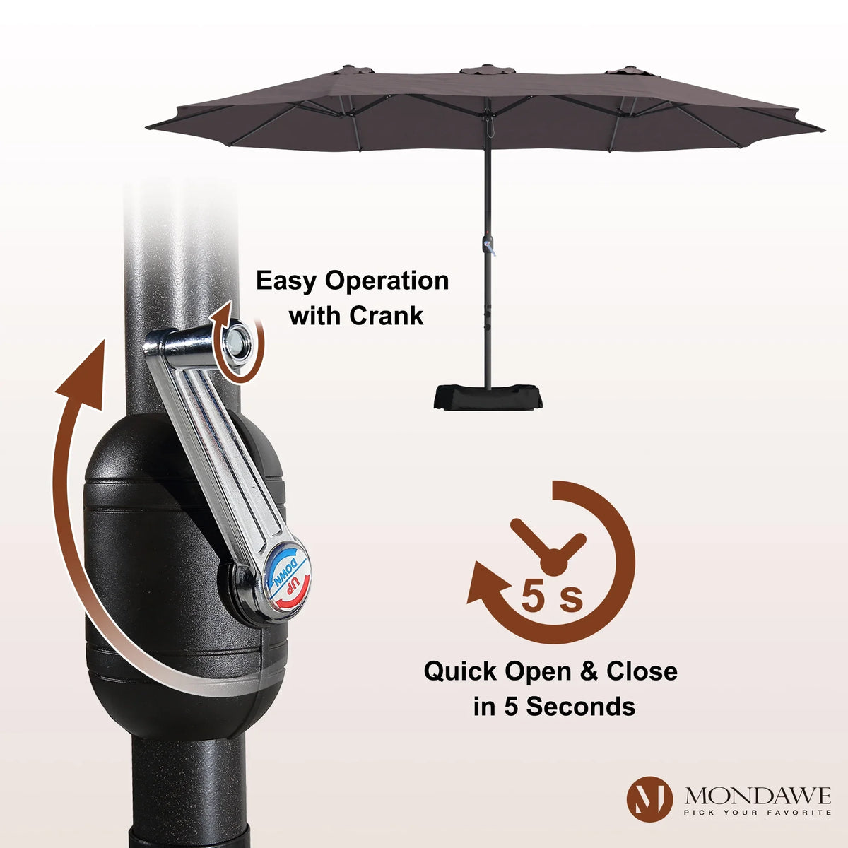 2026 NewMondawe 15ft Patio Umbrella Rectangular Outdoor Market Umbrella with Base and LED Lights Beige