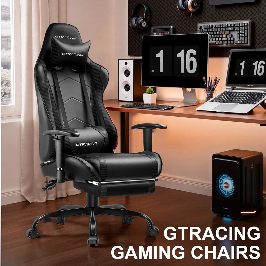 2026 NewGTRACING Gaming Chair, Ergonomic Office Desk Chair with Lumbar Support, PU Leather, Footrest & Adjustable Headrest, Red