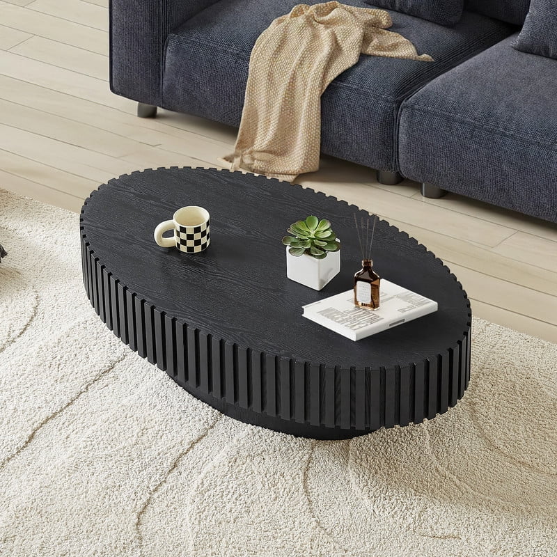 2026 NewFFH 43.7 inch Oval Coffee Table for Living Room,Handcraft Rustic Corner Coffee Table Nature Wood Relief Sturdy Pedestal for Apartmen,Side Table Centre Table,Nature Wood