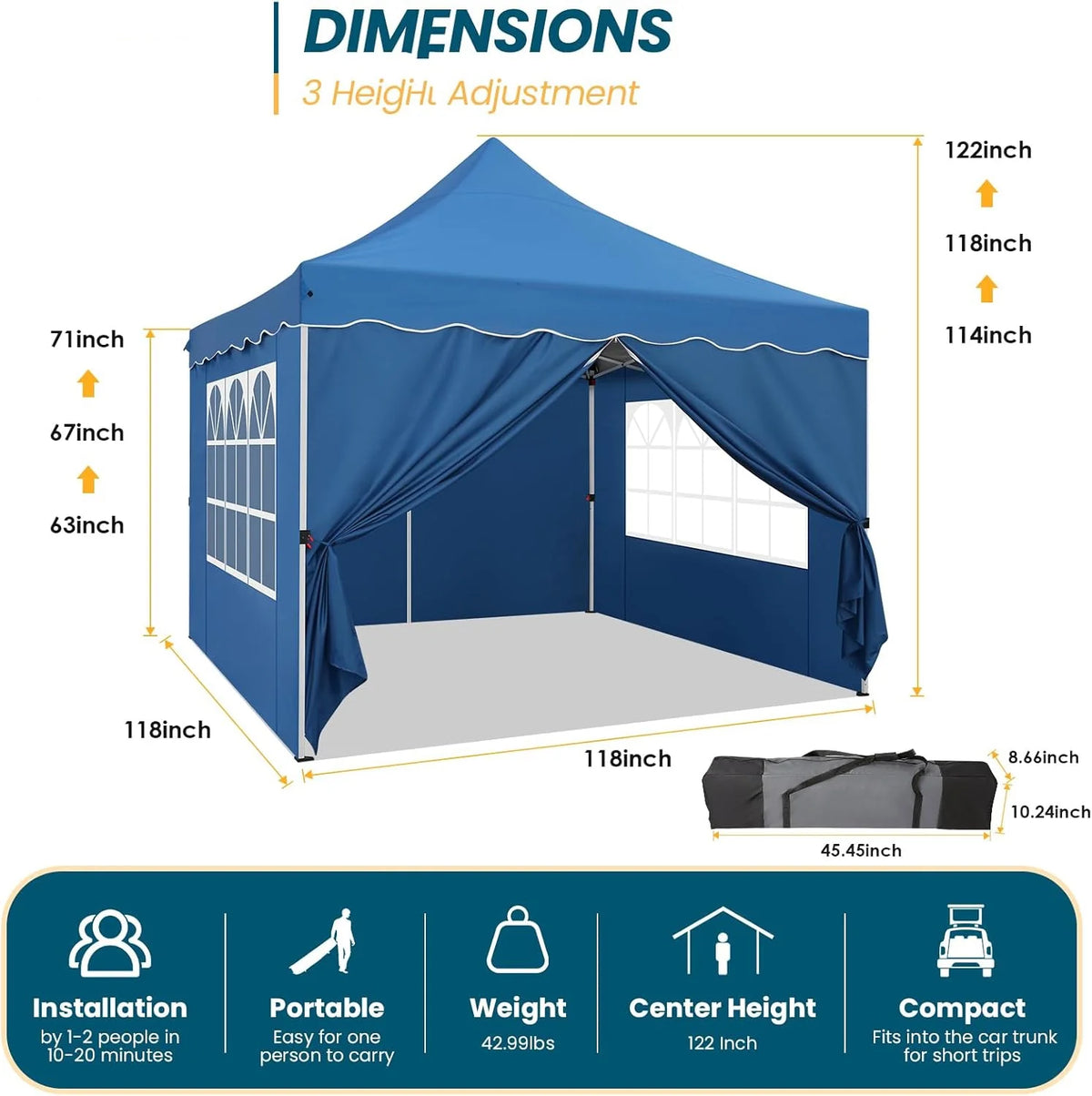 COBIZI 10X20 Pop up Canopy Tent with 6 Removable Side Walls Heavy Duty,Waterproof Adjustable Outdoor Event Party tent Parties,Commercial Instant Portable,Weddings,Camping,with Wheeled Bag,Gray