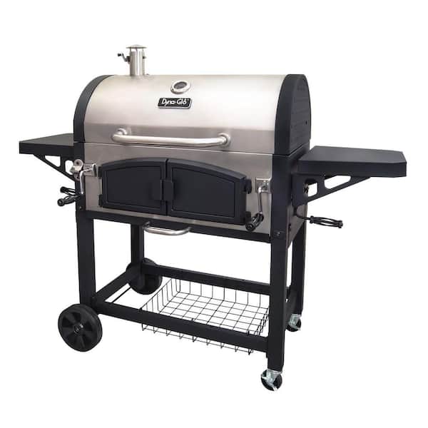 Heavy-Duty Extra-Large Dual Chamber Charcoal Grill in Black and Stainless Steel