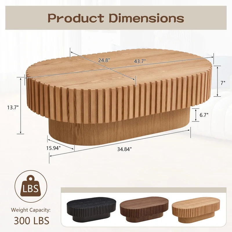 2026 NewFFH 43.7 inch Oval Coffee Table for Living Room,Handcraft Rustic Corner Coffee Table Nature Wood Relief Sturdy Pedestal for Apartmen,Side Table Centre Table,Nature Wood