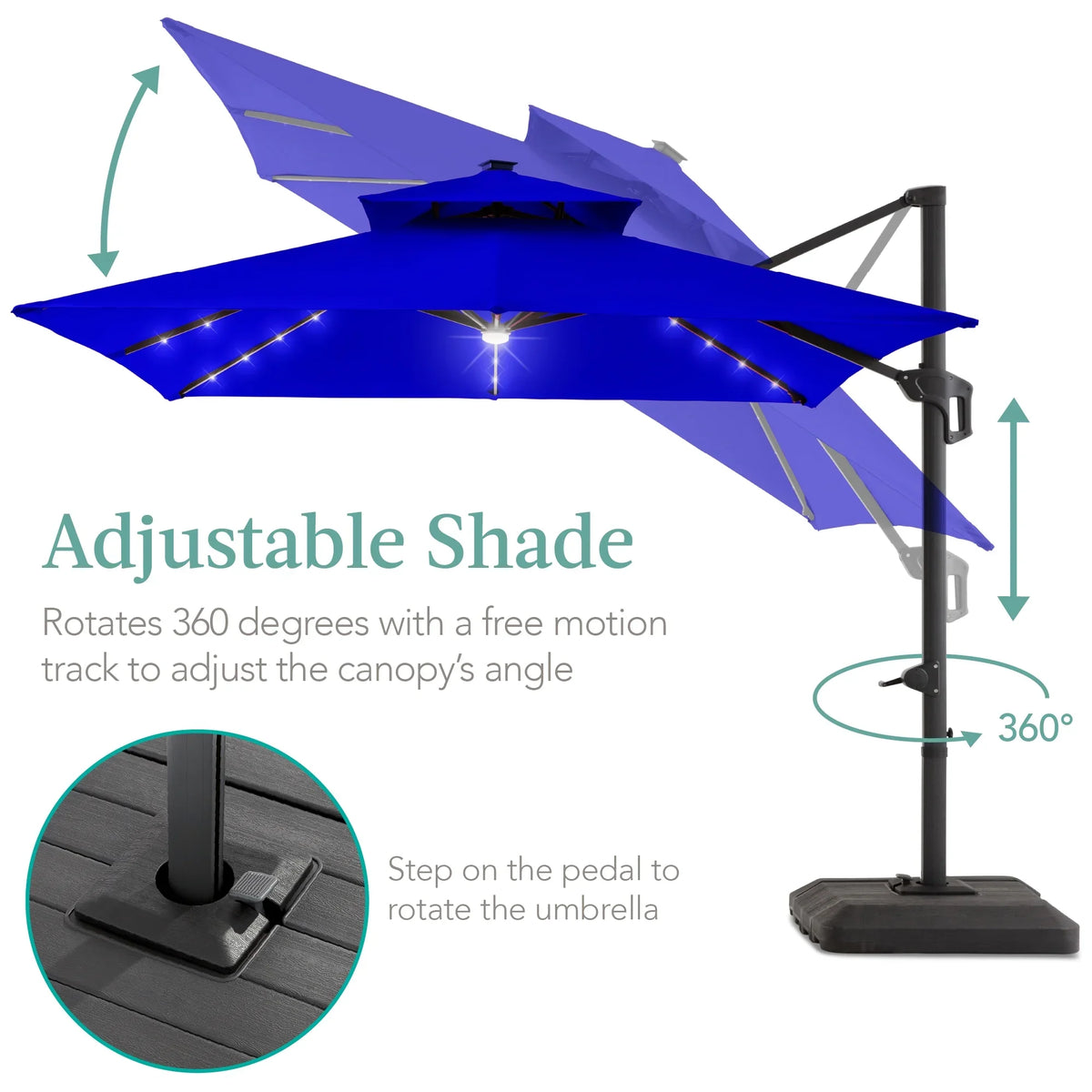 2026 NewBest Choice Products 10x10ft 2-Tier Square Outdoor Solar LED Cantilever Patio Umbrella w/ Base Included - Tan