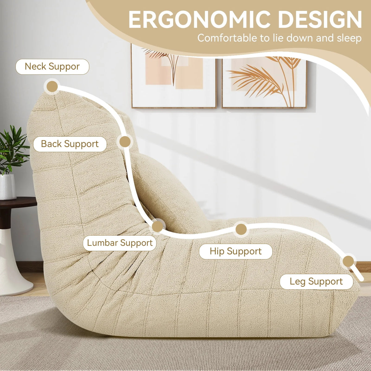 2026 NewVFD Bean Bag Chairs for Adults, Beanbag Chair with Ottoman Lounge Sofa Memory Foam Comfy Reading Chair for Bedroom & Living Room, Lazy Floor Sofa Couch