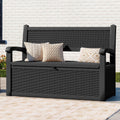 2026 NewModFusion 70-Gallon Outdoor Resin Storage Cabinet with Rattan Backrest – Waterproof Patio Bench Seat, 500 lbs Capacity, Black