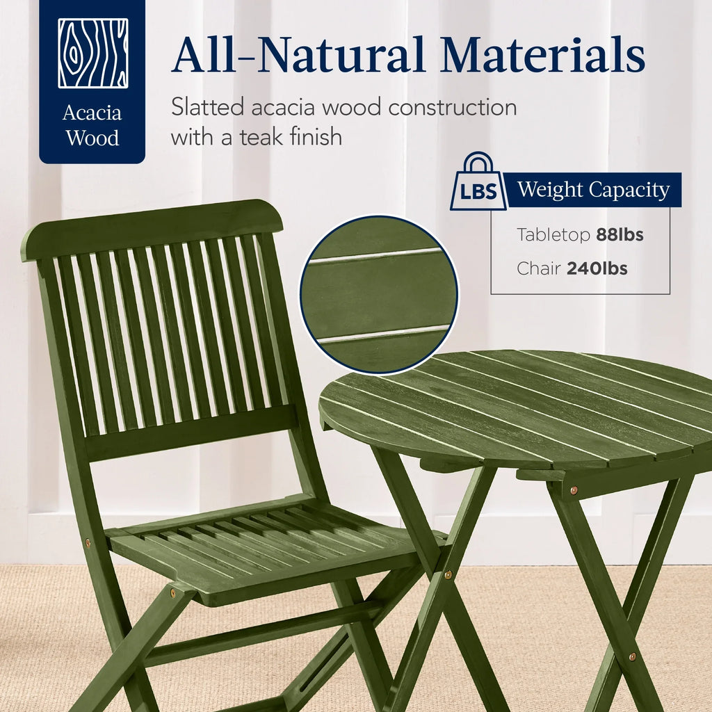 2026 NewBest Choice Products 3-Piece Acacia Wood Bistro Set, Folding Patio Furniture w/ 2 Chairs, Table - Natural