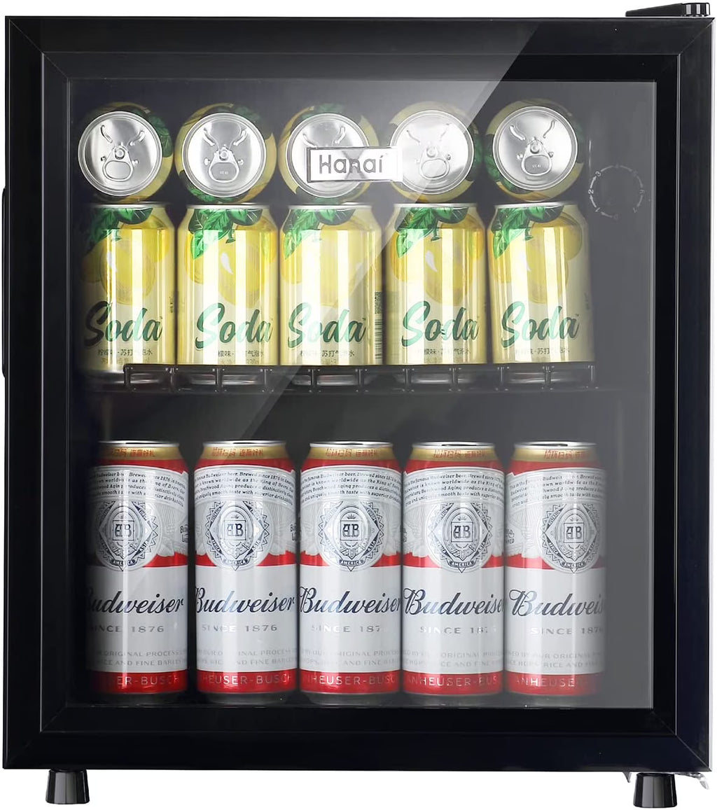 2026 NewWANAI Compact Beverage Refrigerator, 100 Can Capacity, Glass Door, Black Stainless Steel