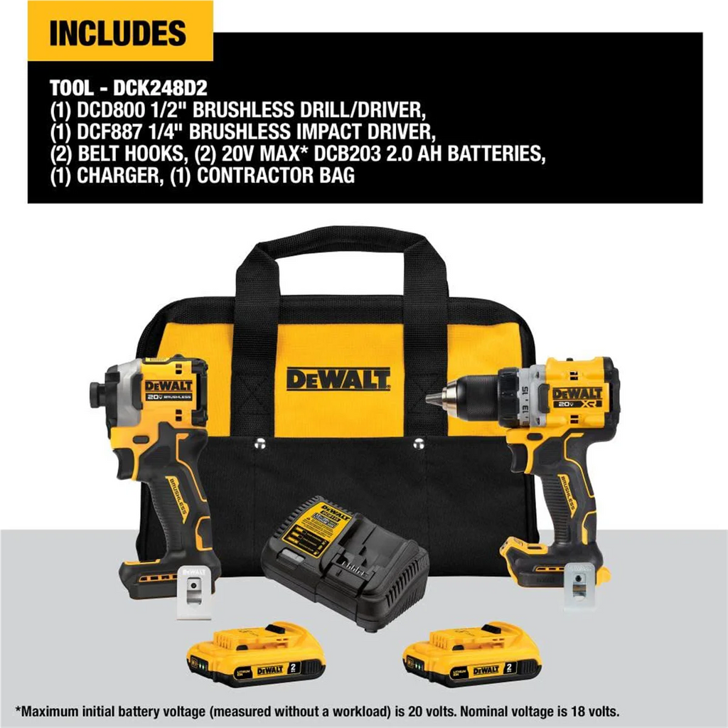 DEWALT 20V MAX Brushless Cordless Drill & Impact Driver Combo Kit with 2 Batteries & Charger -C DCK248D2