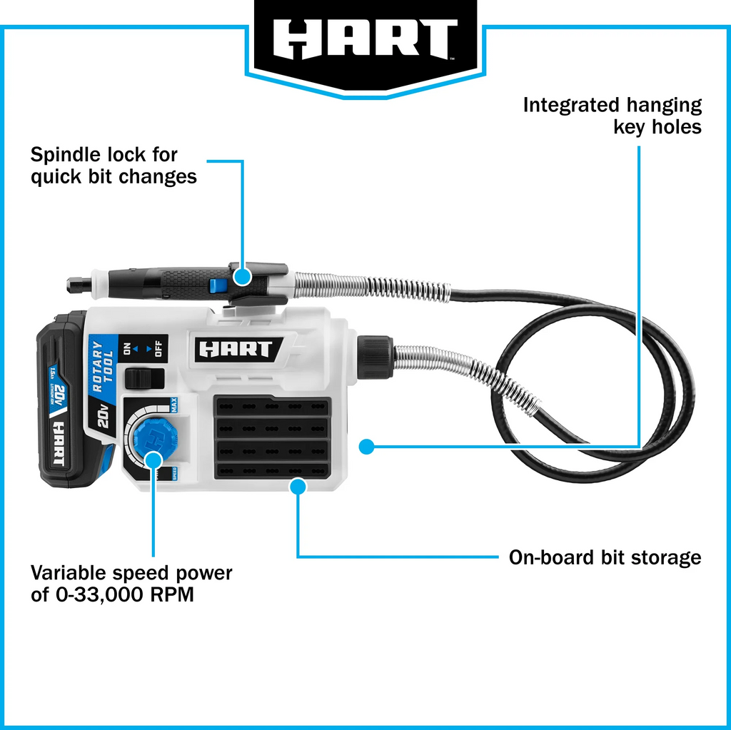 HART 20-Volt Cordless Rotary Tool, (1) 1.5Ah Lithium-Ion Battery