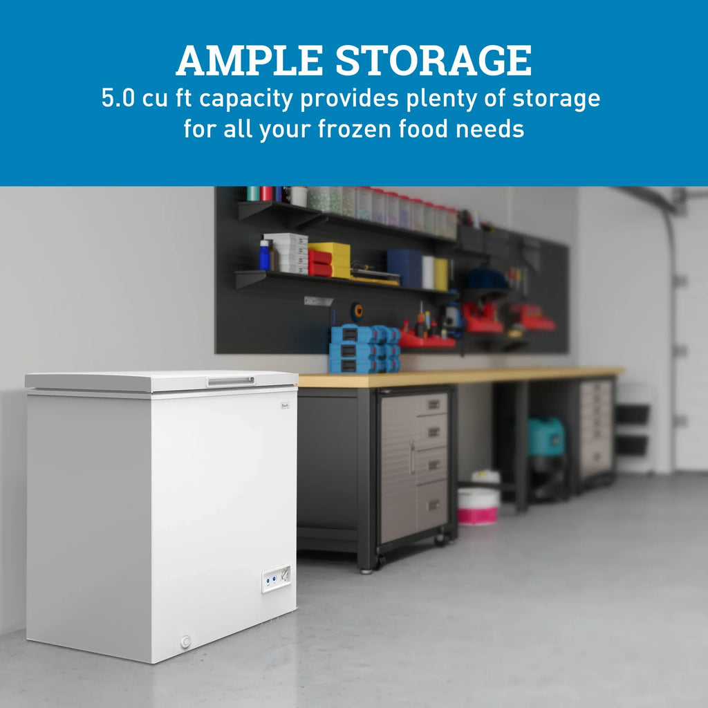 2026 NewAvanti Garage Ready Chest Freezer, 5.0 Cu. ft. Capacity, in White (?CF5F0W)