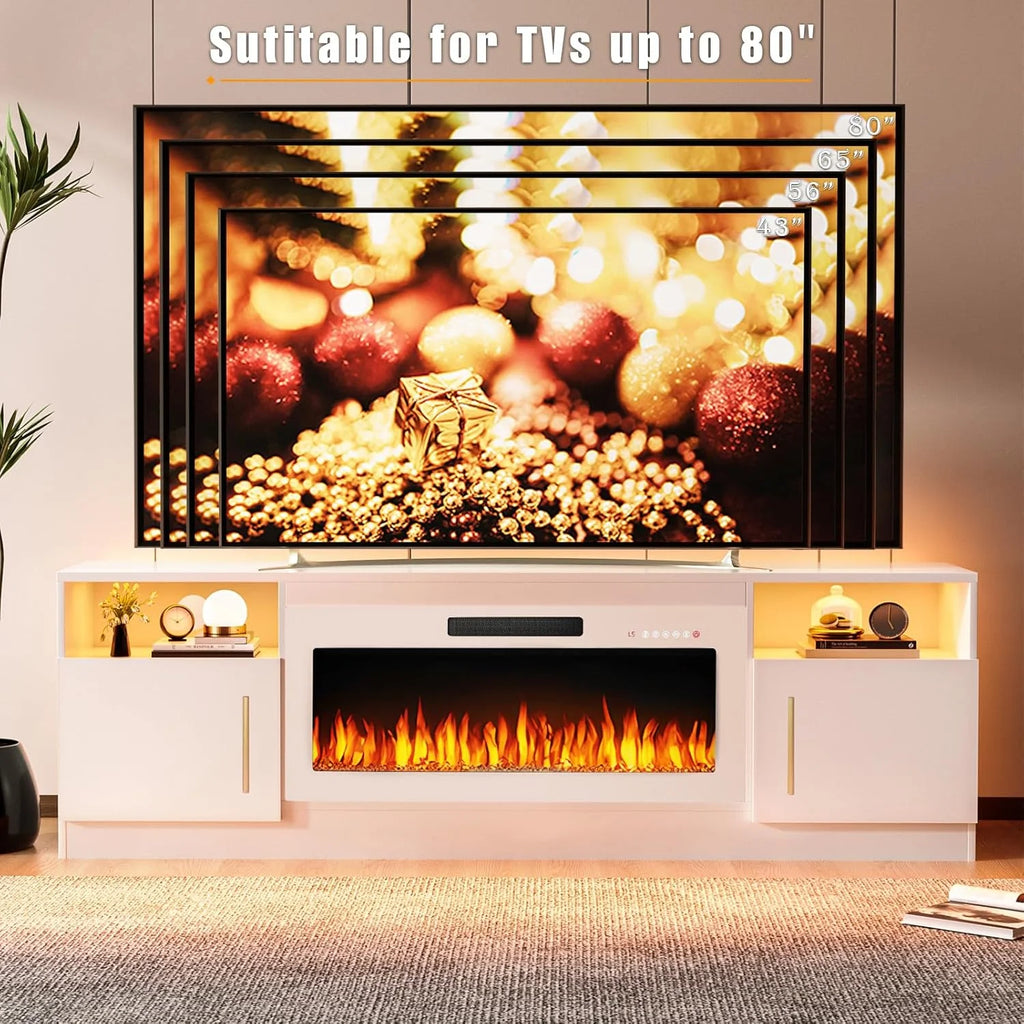 Waleaf Fireplace TV Stand with 18'' Fireplace for TVs up to 65 inch, Two Adjustable Glass Shelves
