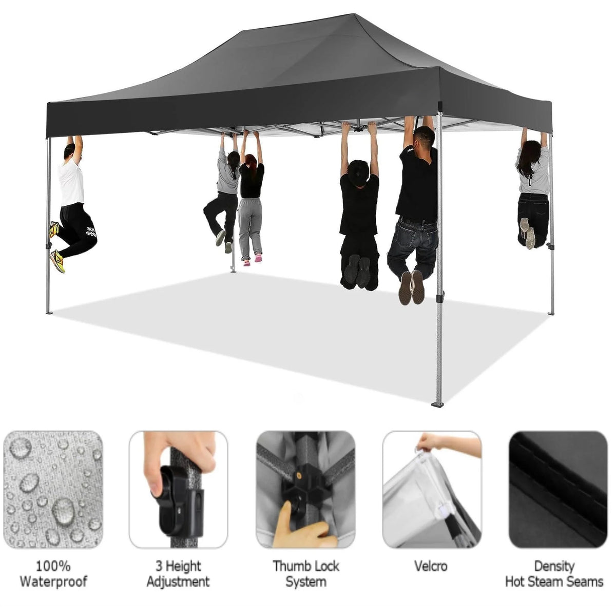 COBIZI 10x20 Heavy Duty Pop up Canopy Tent with 6 sidewalls Easy Up Commercial Outdoor Canopy Wedding Party Tent for Beach All Season Wind & Waterproof Gazebo with Roller Bag,Black(Frame Thickened)