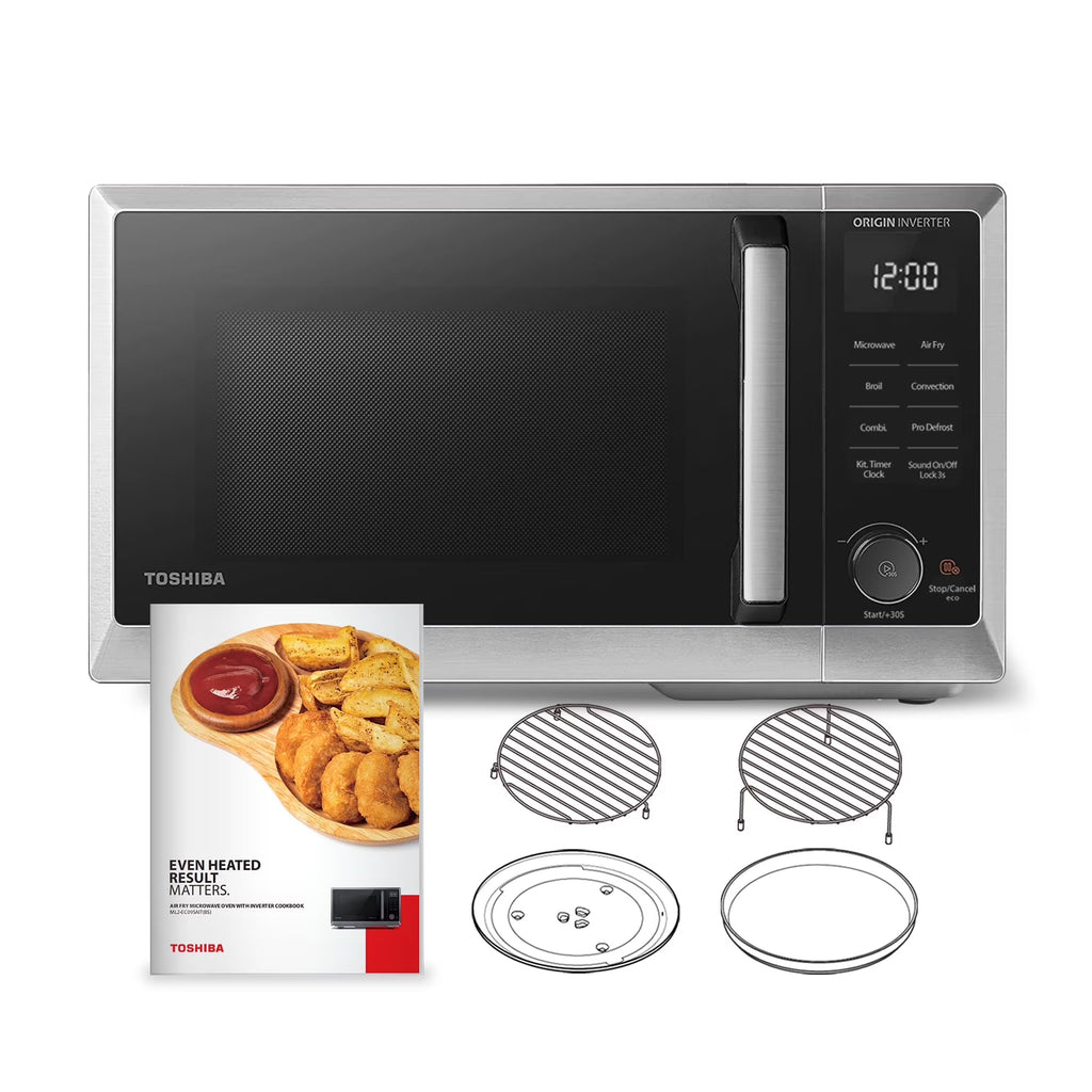 2026 NewTOSHIBA 7-in-1 Countertop Microwave Oven Air Fryer Combo, Inverter, Convection, Broil, Speedy Combi, Even Defrost, Humidity Sensor, Mute Function, 27 Auto Menu&47 Recipes, 1.0 cu.ft/30QT, 1000W