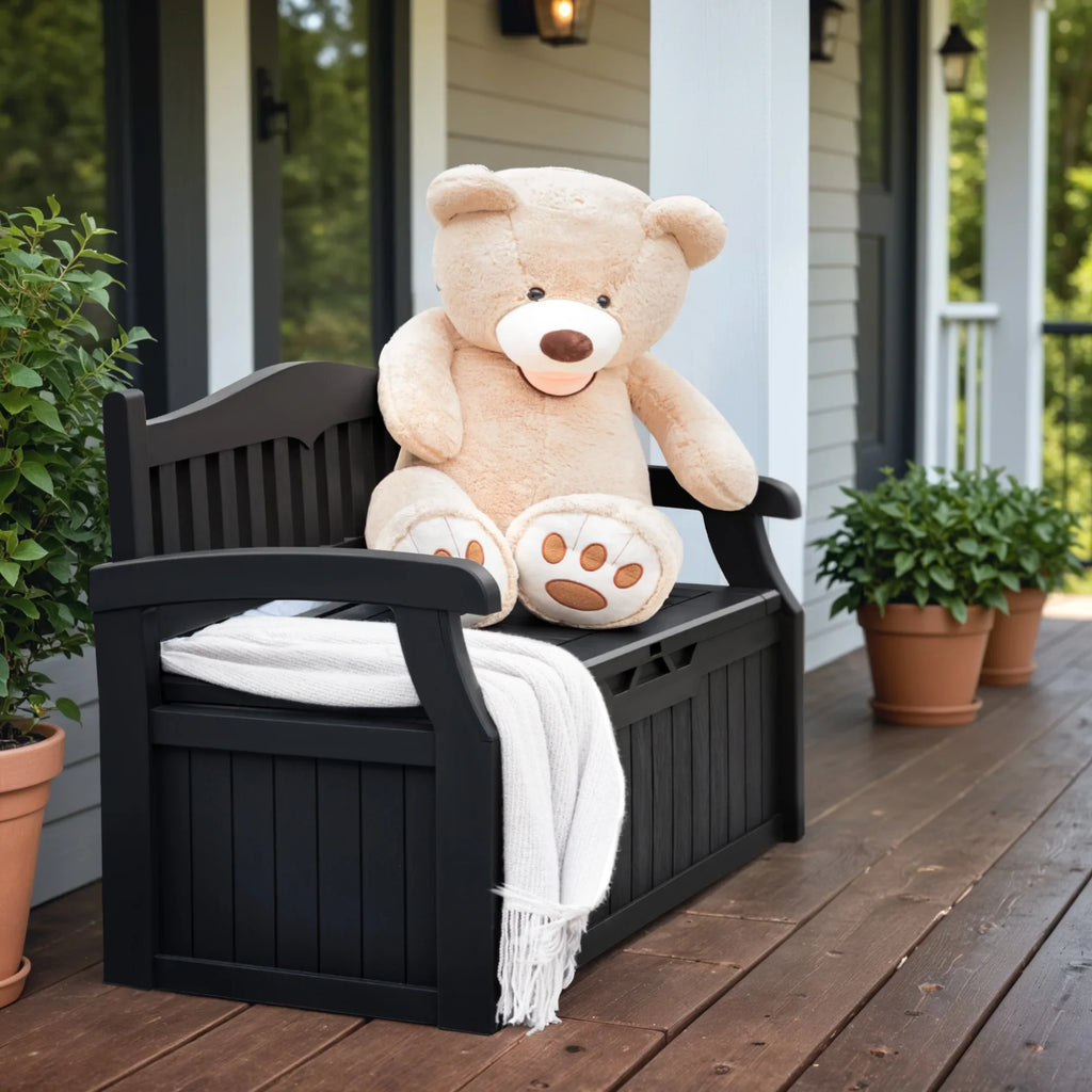 2026 NewHomall 80 Gallon Plastic Storage Bench Made Of Durable Weatherproof Resin And Deck-Box Organized Storage Compartment For Outdoor Patios And Lawns,Black