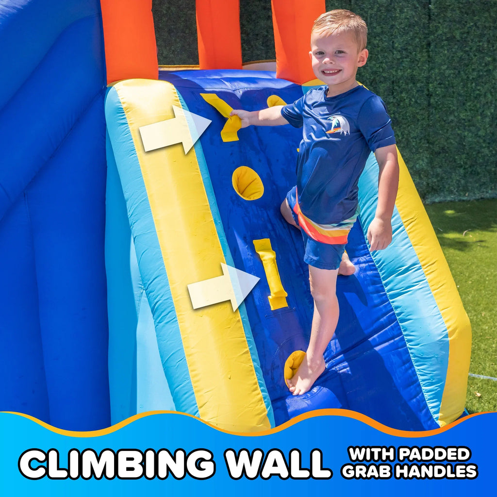2026 NewSportspower Big Wave II Inflatable Water Slide with Climbing Wall & Splash Pool, Ages 3-8, Heavy Duty, ASTM Certified, Lifetime Warranty on Included Blower