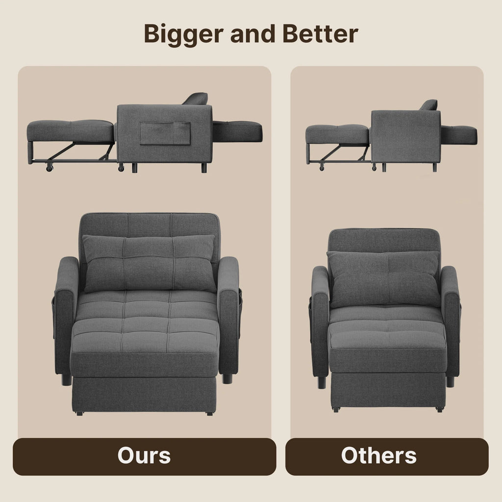 2026 New3 in 1 Convertible Sofa Bed Chair for Living Room, Aiho Sleeper Sofa Bed for Living Room, Dark Gray
