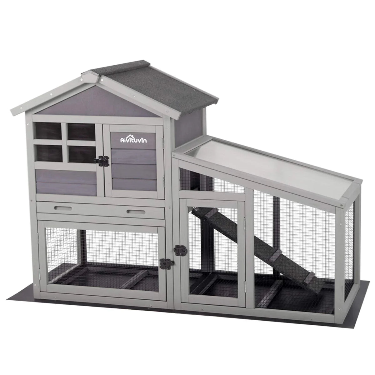 2026 NewAivituvin Rabbit Hutch Outdoor Indoor Bunny Cage with Pull Out Tray, Upgraded Chicken Coop with Removable Wire Mesh Bottom, Gray