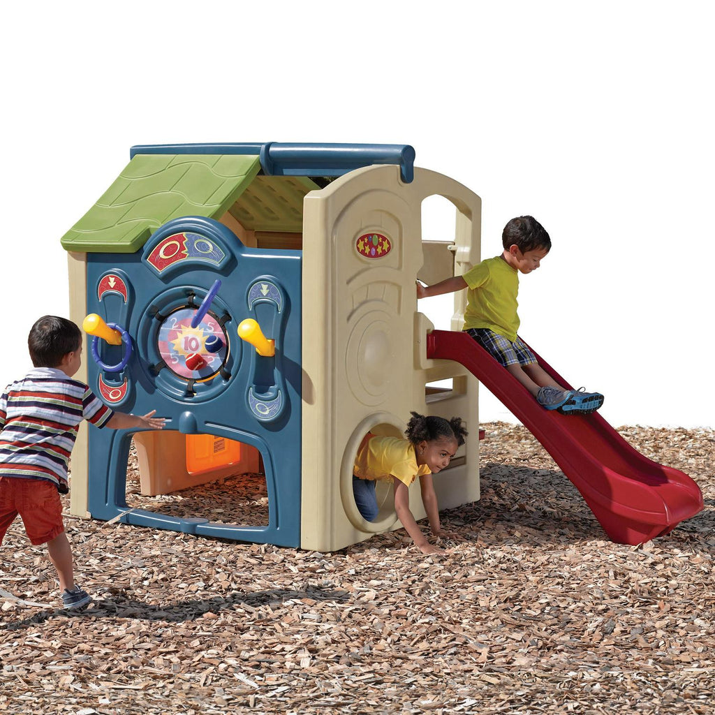 2026 NewStep2 Neighborhood Fun Center Brown Playhouse with Slide Plastic Kids Outdoor Toys