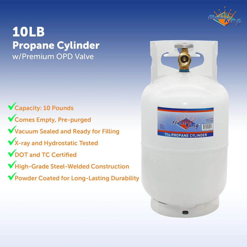 Flame King 10LB Empty Steel Propane Tank LP Cylinder w/ Type1 OPD Valve, for Grills & BBQs