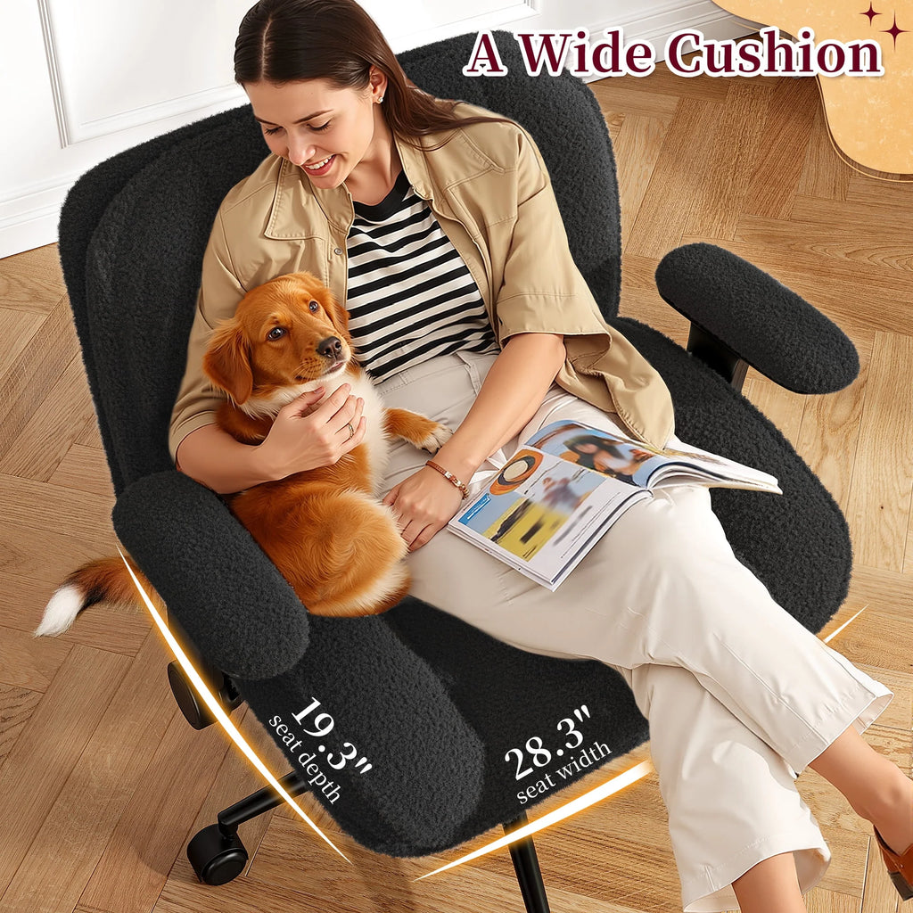 2026 NewRomorgniz Criss Cross Chair with Adjustable Arms & Lumbar Support Office Chair with Reclining Back, Thick Cushion & Wheels for Office, Gaming, Reading, Vanity, Off-White