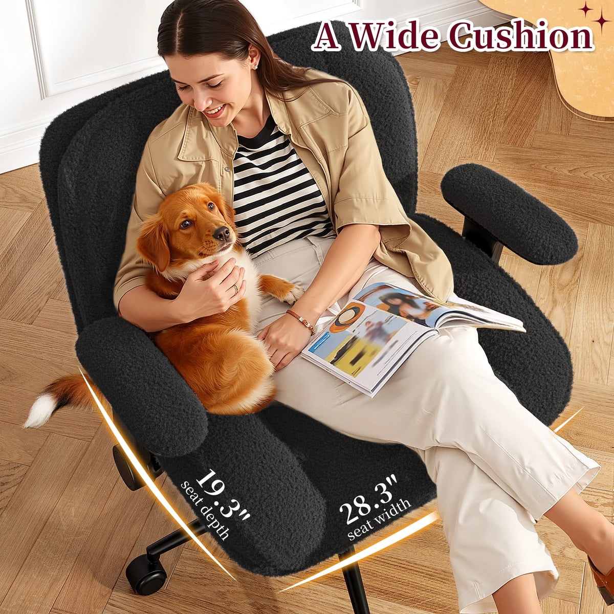 2026 NewRomorgniz Criss Cross Chair with Adjustable Arms & Lumbar Support Office Chair with Reclining Back, Thick Cushion & Wheels for Office, Gaming, Reading, Vanity, Off-White
