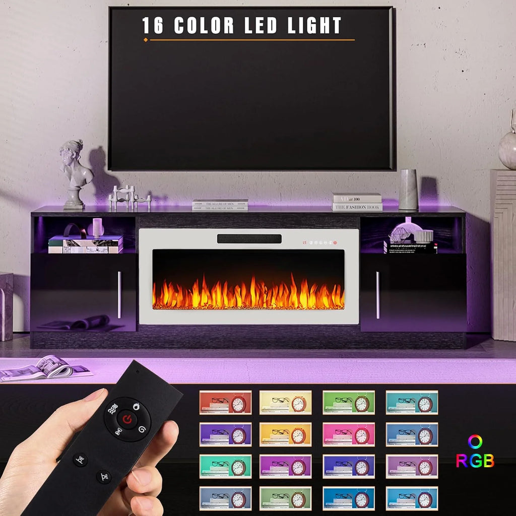Waleaf Fireplace TV Stand with 18'' Fireplace for TVs up to 65 inch, Two Adjustable Glass Shelves