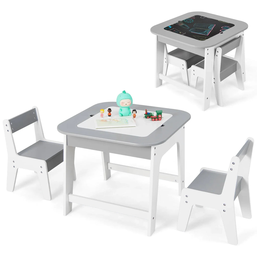 2026 NewOLAKIDS Kids Table and Chair Set, 3 in 1 Wooden Activity Table with Removable Tabletop, Blackboard and Whiteboard for Toddlers Arts Crafts Drawing Reading Playing, Playroom Nursery (Natural)