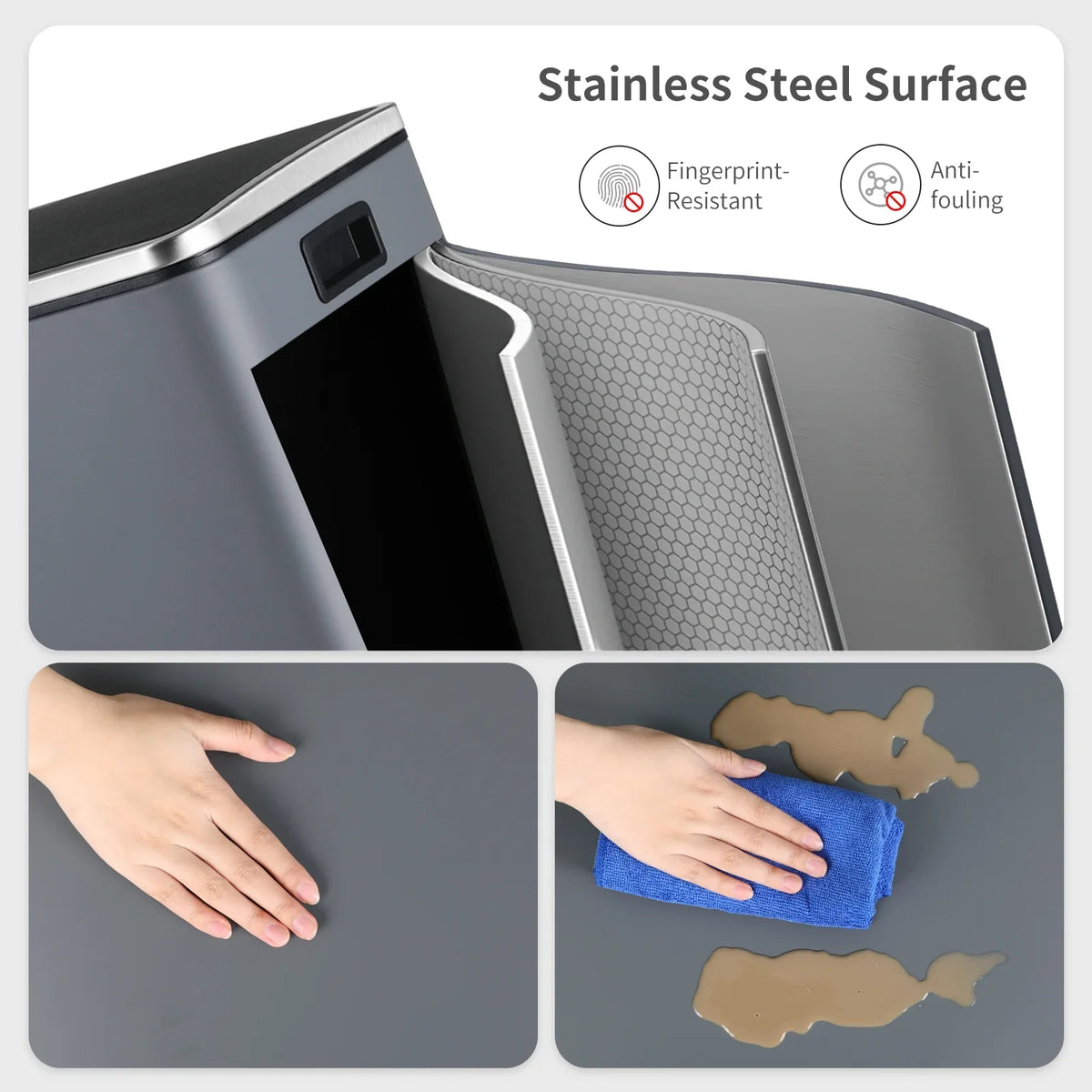 2026 NewLAZY BUDDY Dual Garbage Can, Stainless Steel 16 Gallon Step Kitchen Trash Can with Soft-Close Lid, Double Compartment Garbage Recycling Bin