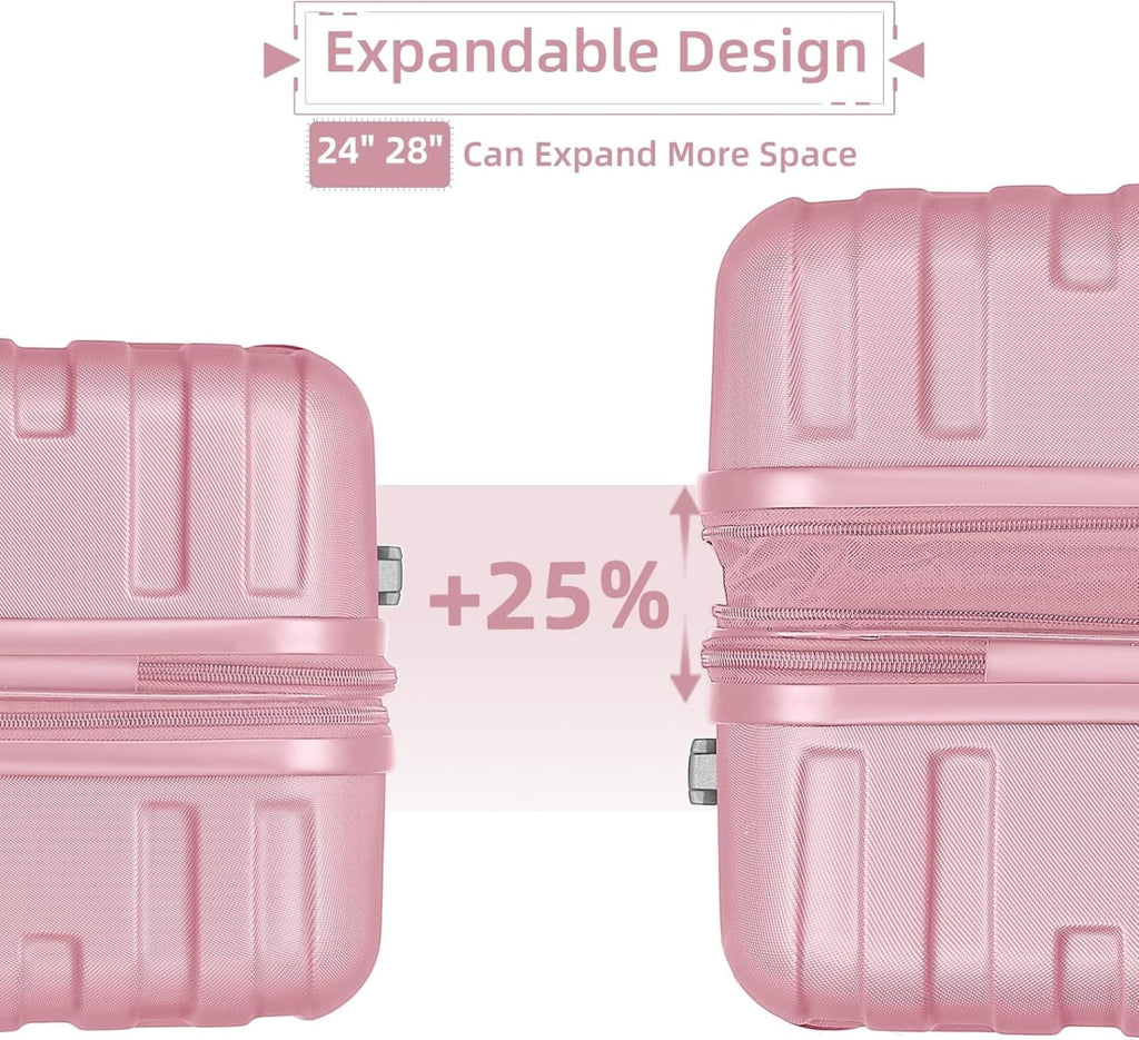 6-Piece Hardshell Luggage Set with Expandable Spinner Suitcases & TSA Lock, 25% Extra Capacity, Duffel Bag & Toiletry Kit, Cream ABS Suitcases