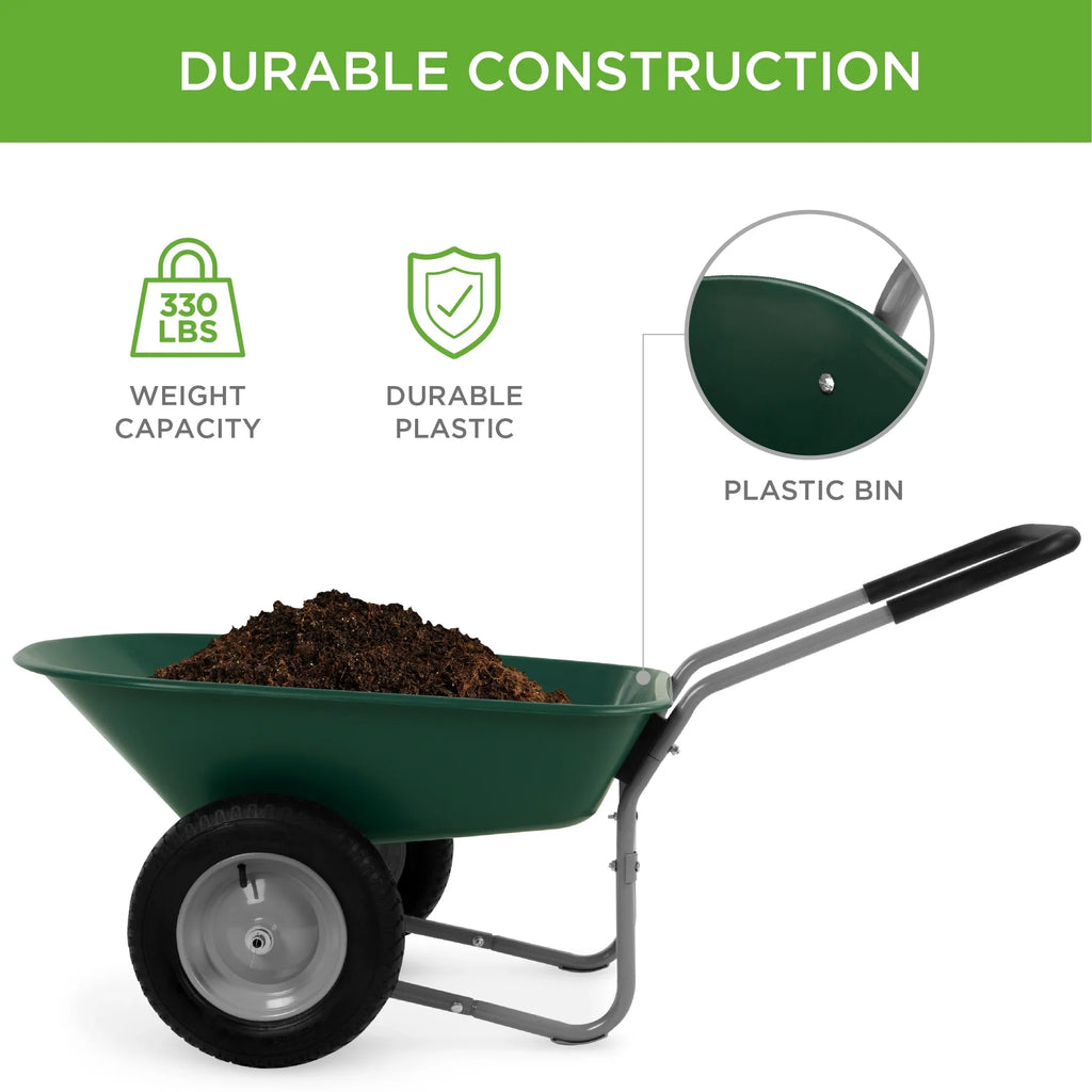 2026 NewBest Choice Products Dual-Wheel Home Wheelbarrow Yard Garden Cart for Lawn, Construction - Green