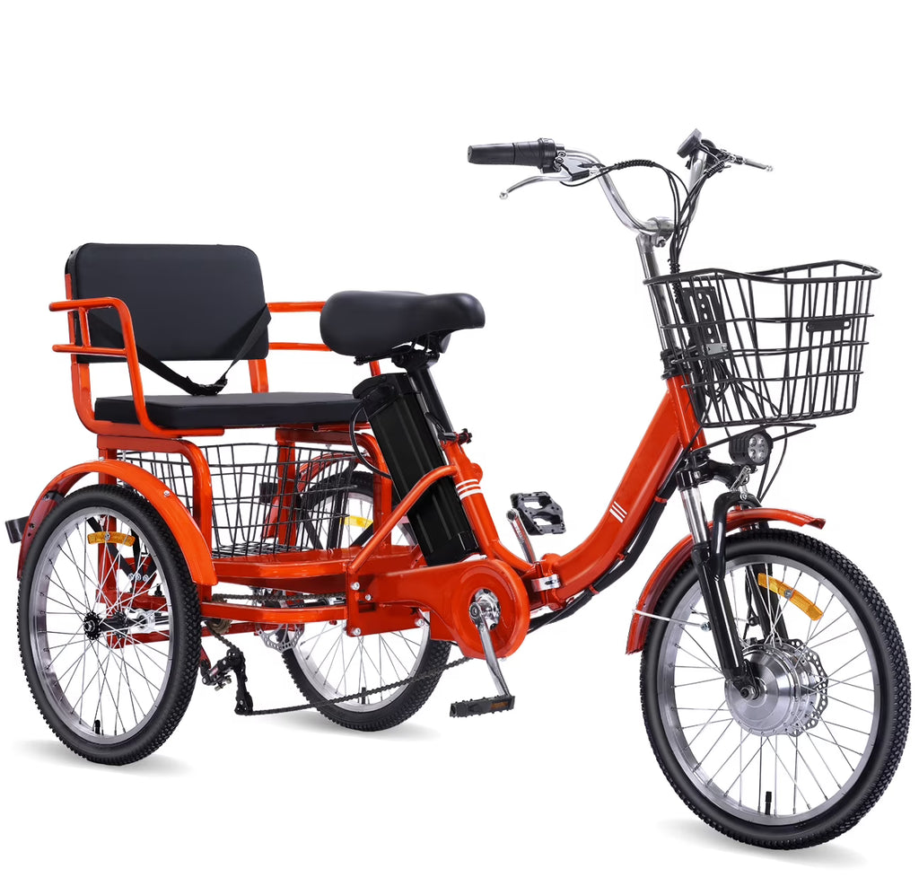 2026 NewNOMIGO Electric Tricycle for Adults Folding Electric Trike 3 Wheel Electric Trike with Two-seater Large Basket Super Powerful Brushless 350W Motor 48V13AH Lithium Battery Max 20MPH E-Tricycle Orange