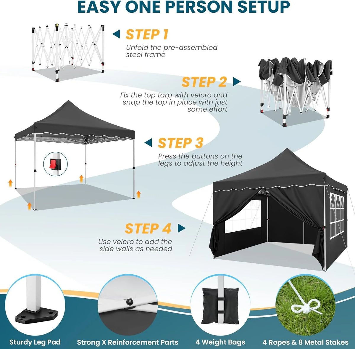 COBIZI 10X20 Pop up Canopy Tent with 6 Removable Side Walls Heavy Duty,Waterproof Adjustable Outdoor Event Party tent Parties,Commercial Instant Portable,Weddings,Camping,with Wheeled Bag,Gray