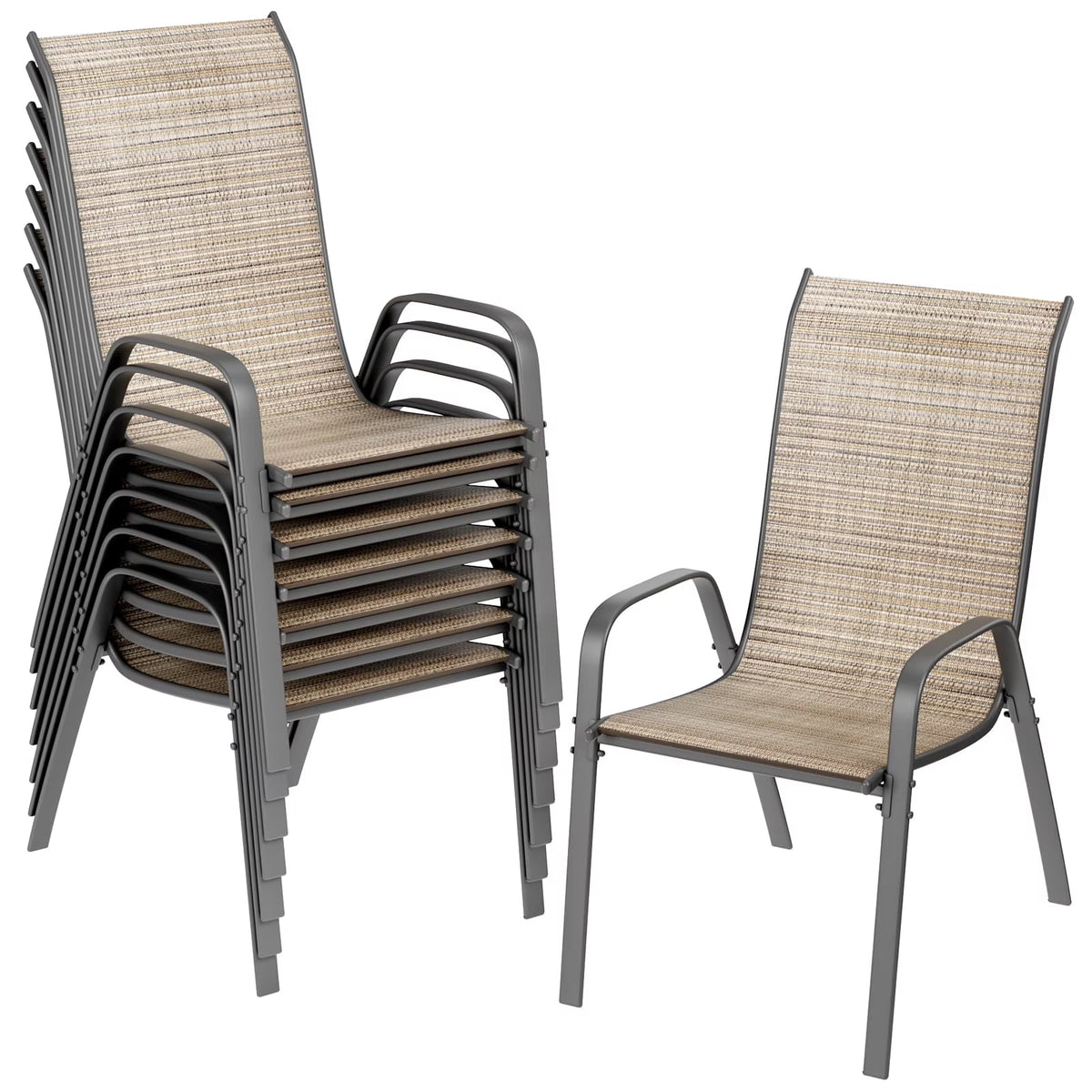 2026 NewArlopu 8Pcs Patio Dining Chairs Outdoor Stackable Armrest Chairs for Lawn Garden Backyard