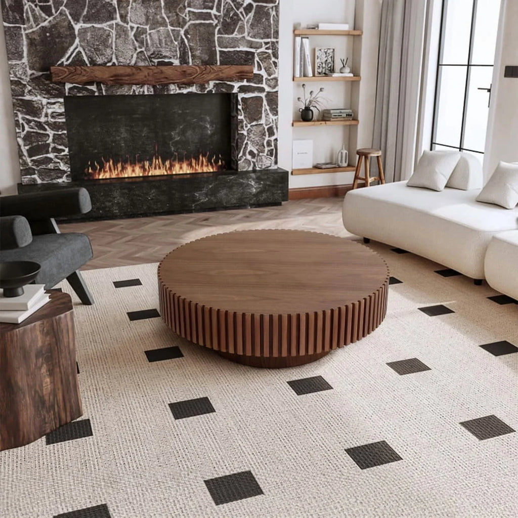 2026 NewFFH 43.7 inch Oval Coffee Table for Living Room,Handcraft Rustic Corner Coffee Table Nature Wood Relief Sturdy Pedestal for Apartmen,Side Table Centre Table,Nature Wood