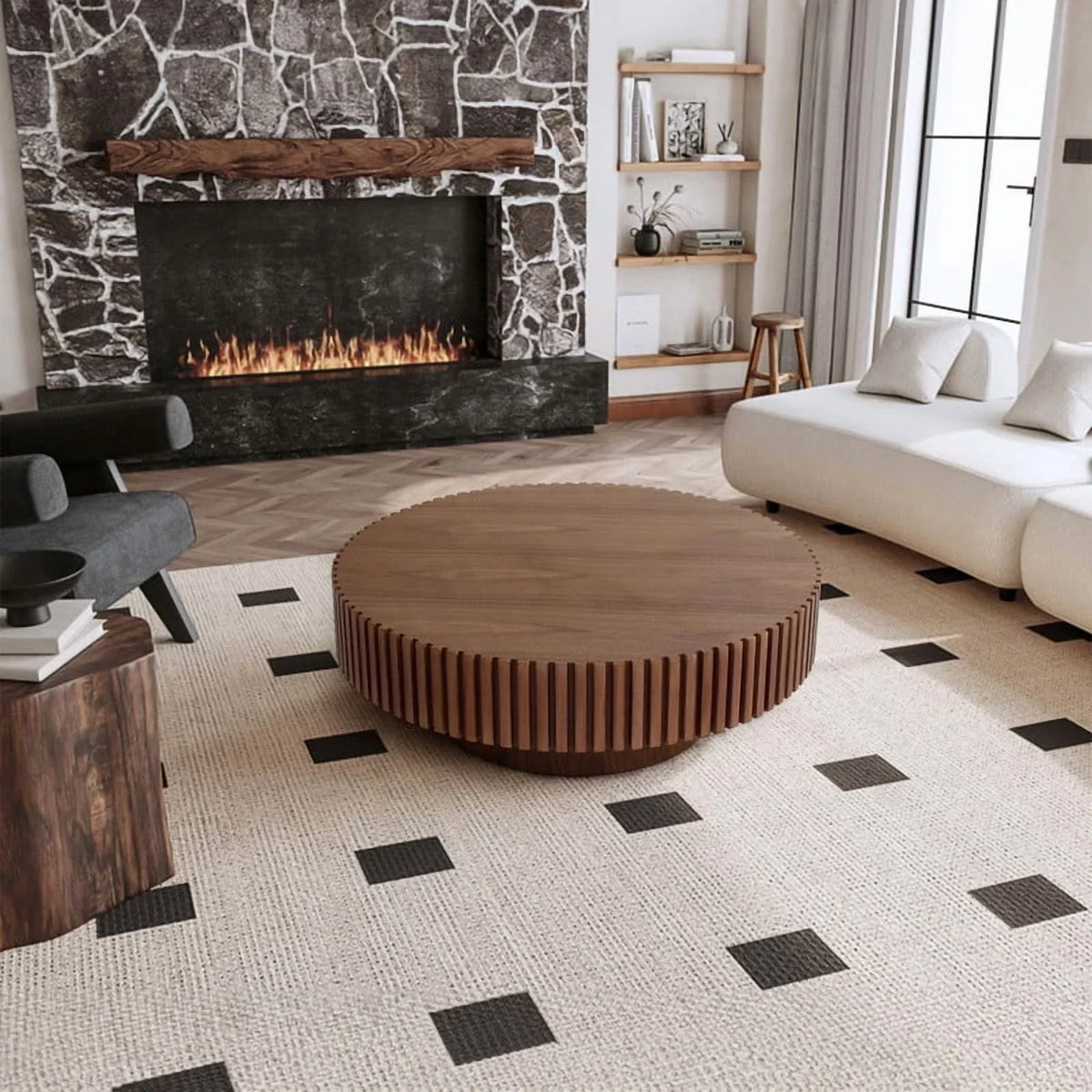 2026 NewFFH 43.7 inch Oval Coffee Table for Living Room,Handcraft Rustic Corner Coffee Table Nature Wood Relief Sturdy Pedestal for Apartmen,Side Table Centre Table,Nature Wood