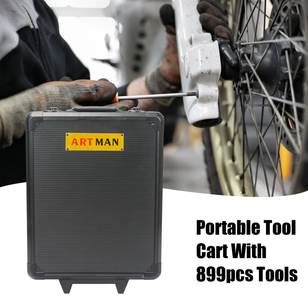 799 Pieces Professional Mechanics Hand Tool Set, Mobile Tool box on Wheels W/Ratchets&Socket, Screwdriver, Tongs, 4-layer Tool Case & Tool Kit, Silver