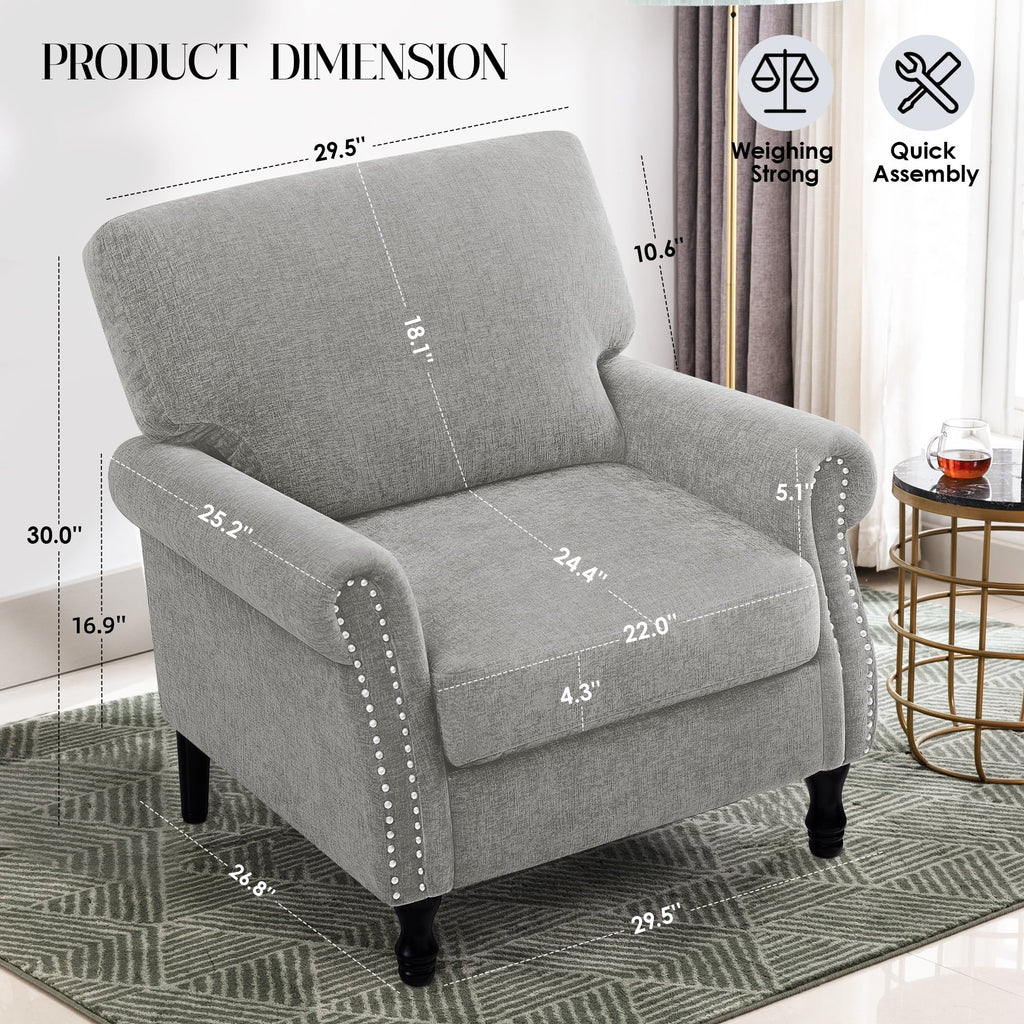 2026 NewCOOLHUT Modern Accent Chair Armchair, Linen Fabric Upholstered Comfy Single Sofa with Solid Wood Frame for Living Room, Gray