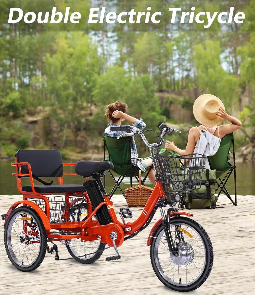 2026 NewNOMIGO Electric Tricycle for Adults Folding Electric Trike 3 Wheel Electric Trike with Two-seater Large Basket Super Powerful Brushless 350W Motor 48V13AH Lithium Battery Max 20MPH E-Tricycle Orange