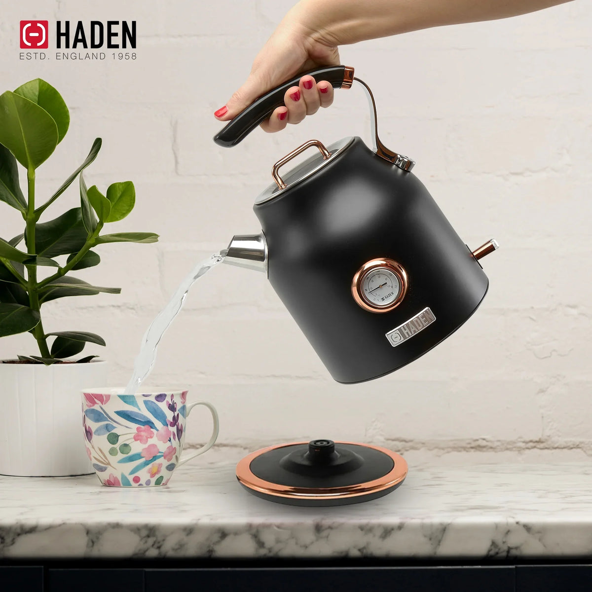 2026 NewHaden Dorset 1.7 Liter Electric Water Kettle with Base, Putty & Chrome