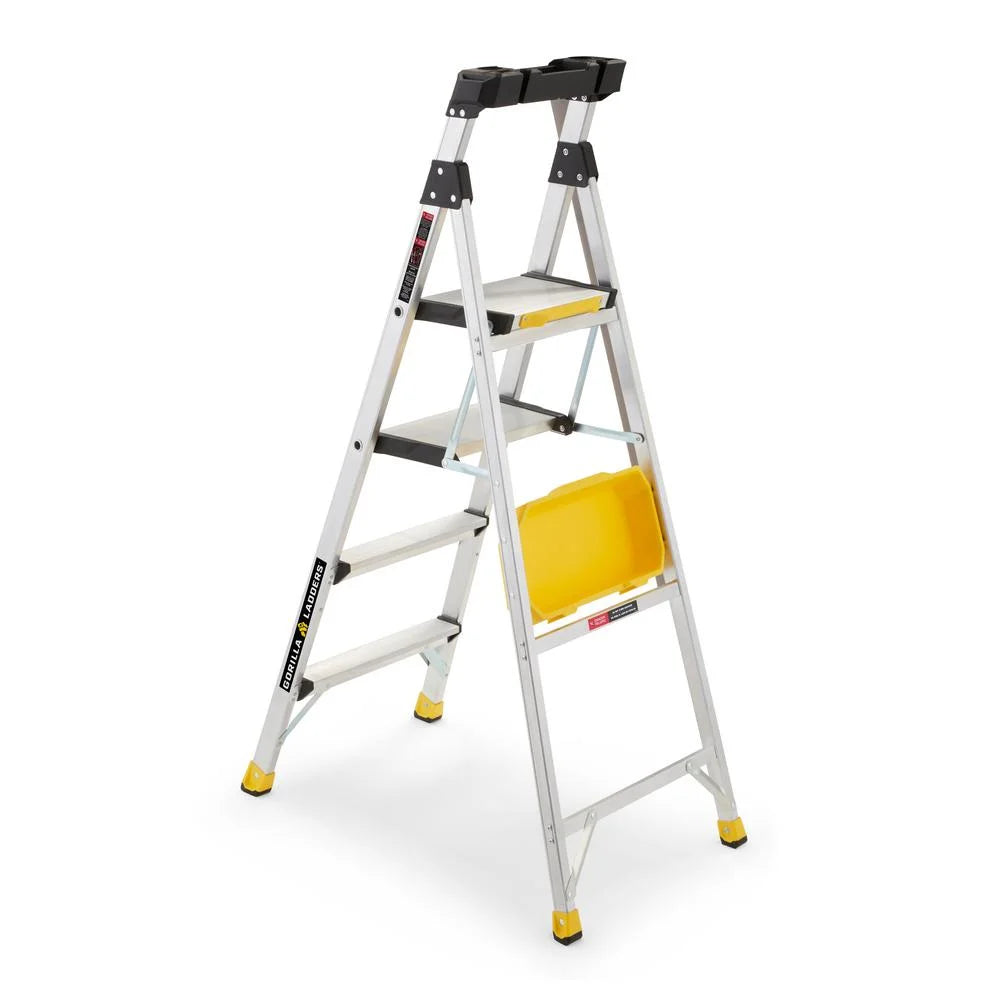 2026 NewGorilla Ladders Removable Dual Platform Heavy Duty Ladder With Project Bucket, 5.5 ft, Aluminum, Multicolor